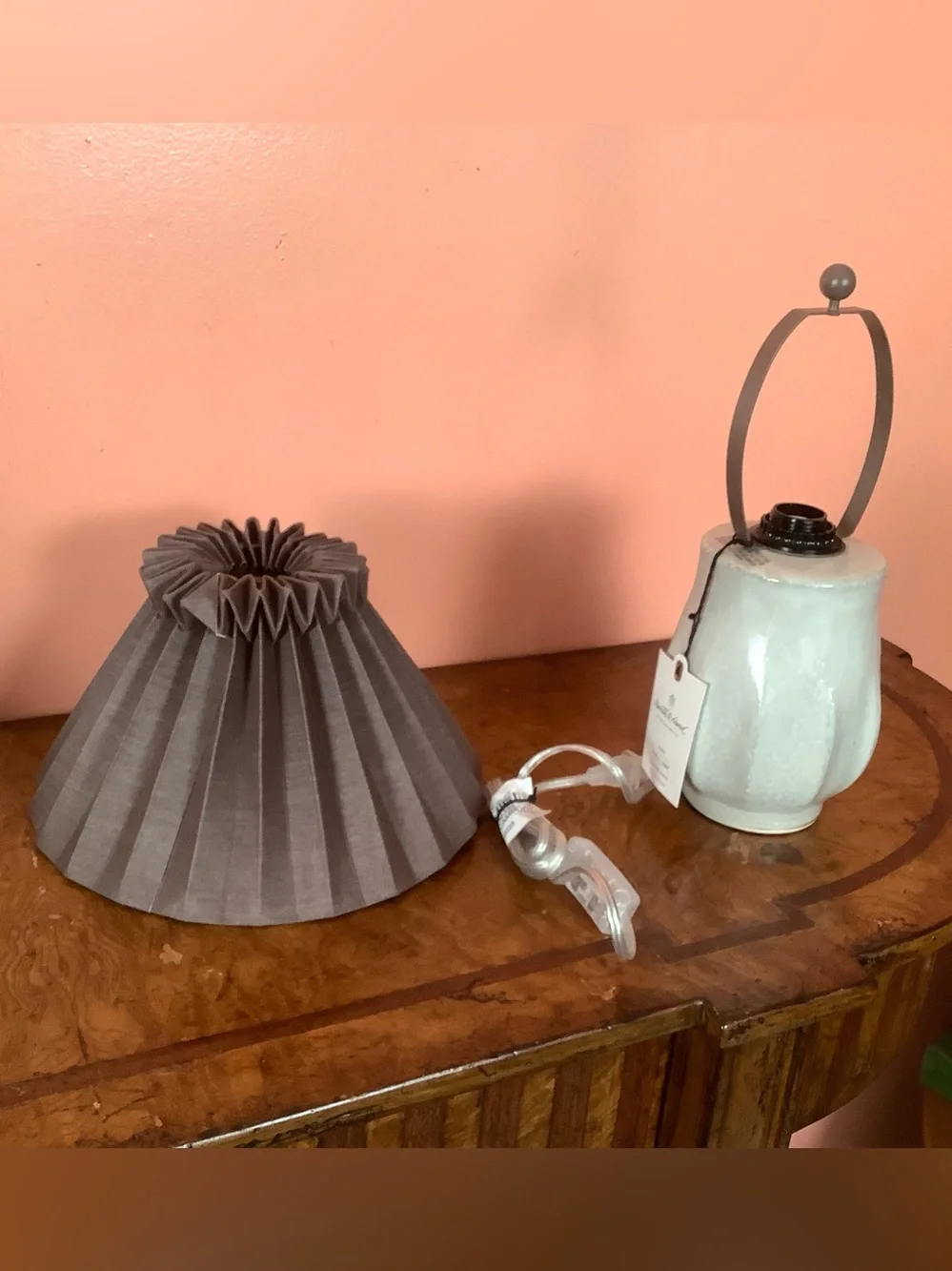 Hearth & Hand Gray Pleated Shade Lamp with White Gloss Ceramic Base